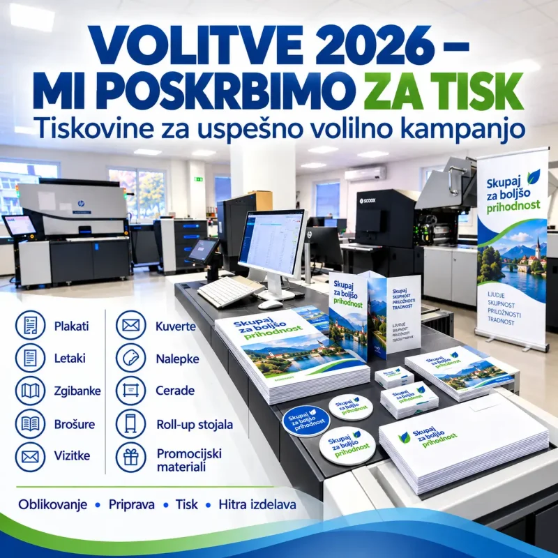 Tisk za volitve 2026 | Plakati, letaki, cerade in promocijski material
