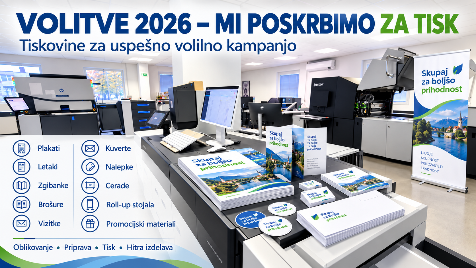 Tisk volilnih plakatov in letakov – Volitve 2026 | Digifot Profesionalni digitalni tisk volilnega materiala v tiskarni Digifot v Lendavi. Izdelava plakatov, letakov, zgibank, brošur, nalepk in promocijskih tiskovin.